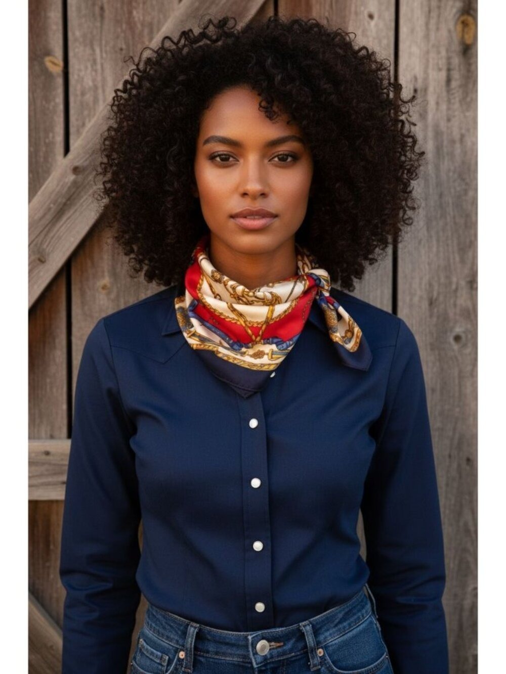 Regency Equestrian Chain Satin Scarf Red Navy Gold Cream 20x20 - Picture 2 of 8